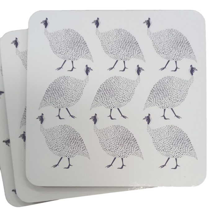 La Vida Dining Kitchen Guinea Fowls Cork Back Coasters Set 4