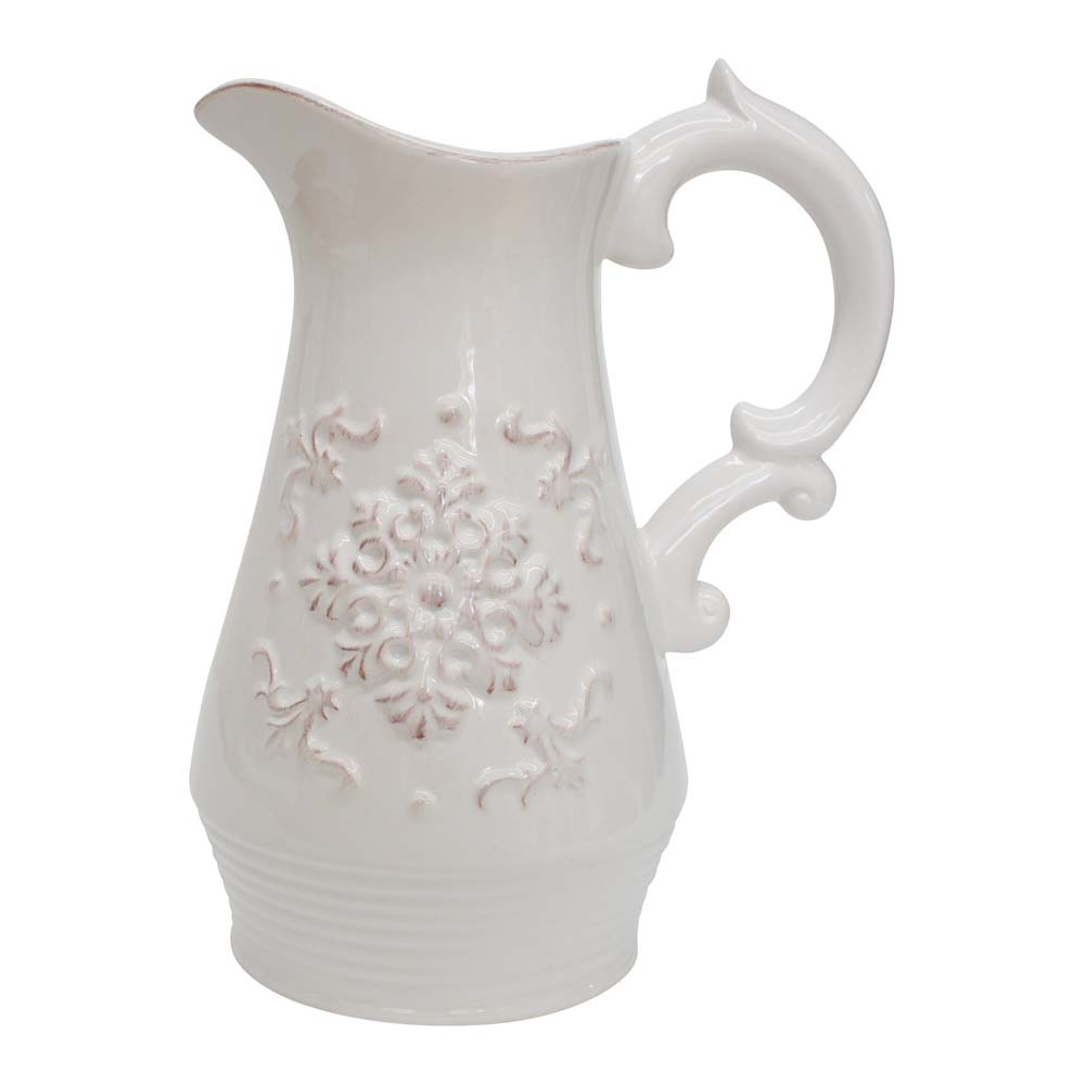 vFrench Country Farmhouse Kitchen Ornate White Large Jug