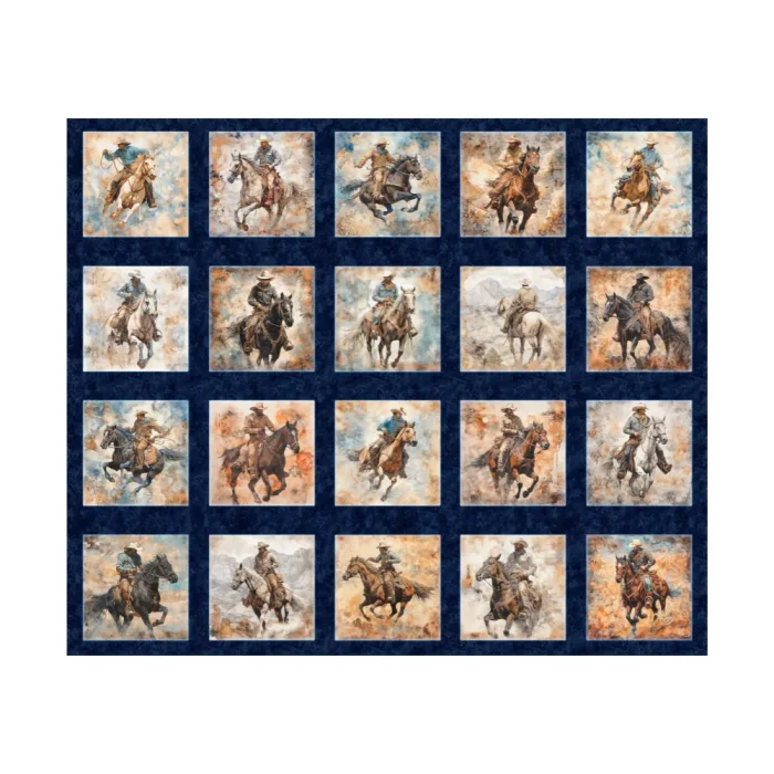 Patchwork Quilting Sewing Fabric Running Wild Cowboy Panel 93x110cm