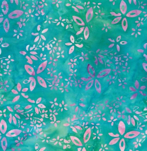 Quilting Patchwork Sewing Batik Teal Pink Purple Floral Swirl 50x55cm FQ