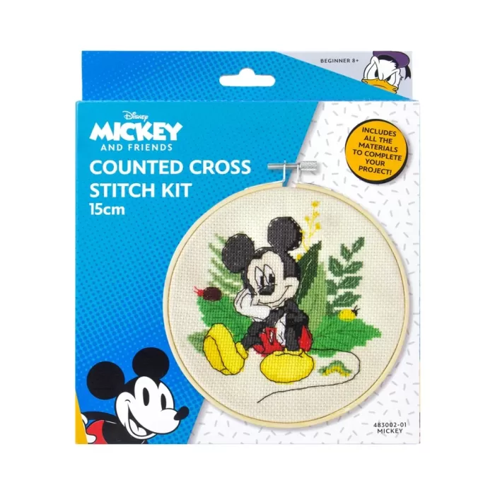 Disney Counted Cross X Stitch Mickey Mouse with Hoop Kit